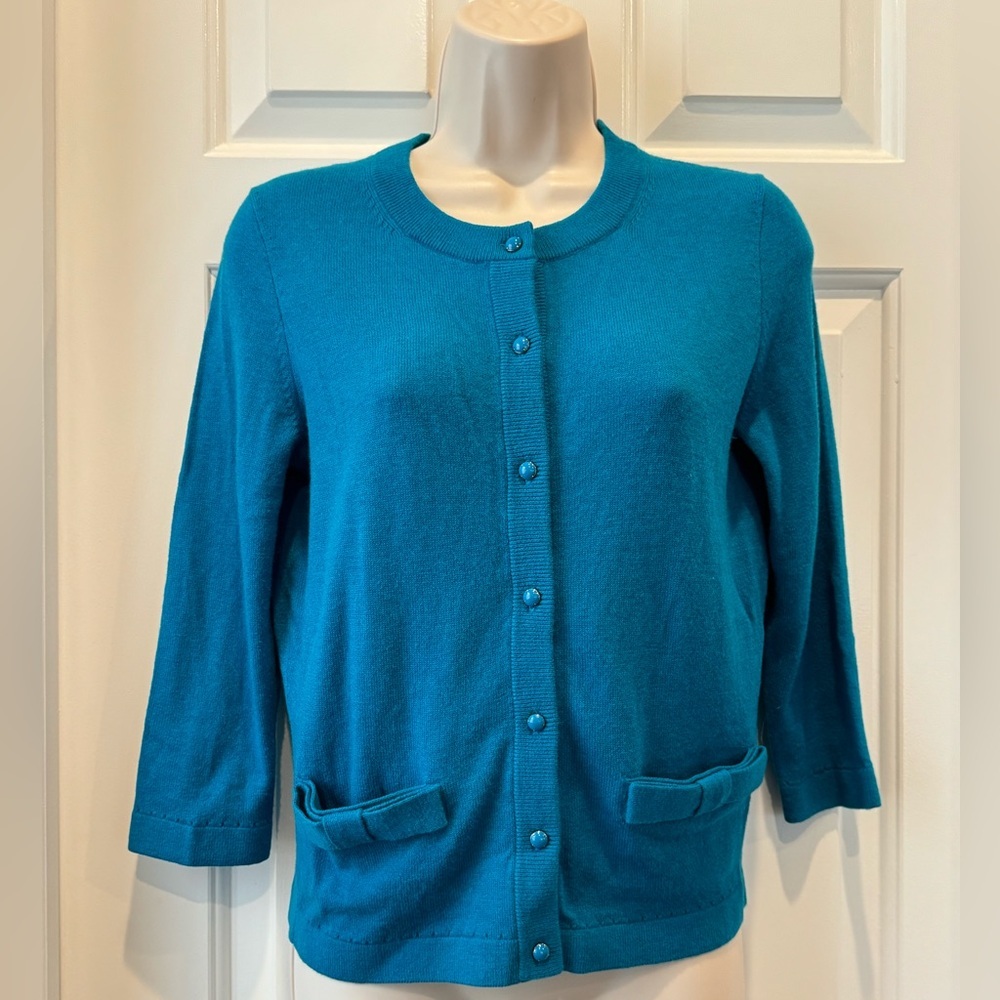 Kate Spade Corinne Cardigan Teal Button-Up Women's Sweater - Picture 2 of 8